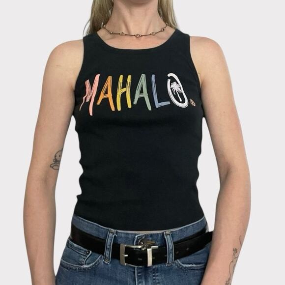 Volcom Black Mahalo Rainbow Palm Tree Graphic Tank Top - Picture 1 of 8